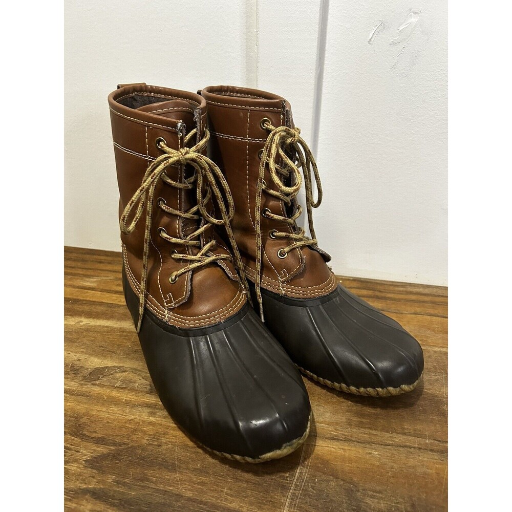 KHOMBU brown "LETTY" rubber leather ankle DUCK BOOTS Women's 9M
